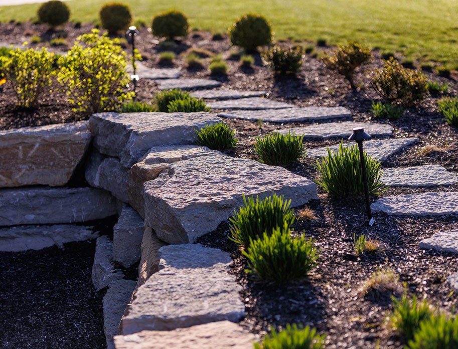 Walkway landscaped with large Rademann stone